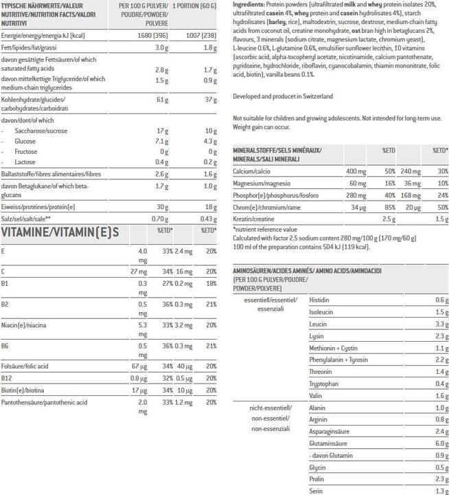 Nährwerte und Zutaten Sponser Pro Mass Gainer (Vanille, 1 Stk., 1200 g)