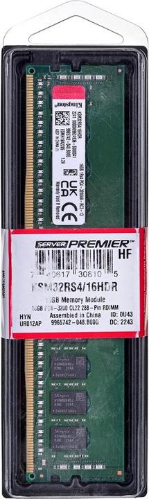 Actual product image Kingston Memory DDR4, ECC Reg, CL22, DIMM, 1Rx4, Hynix D Rambus (1 x 16GB, 3200 MHz, DDR4-RAM, DIMM)
