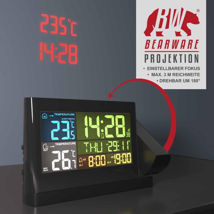 Produktbild Bearware Wetterstation mit Aussensensor, Funkwetterstation mit Projektion (um 180° drehbar) & Farbdisplay