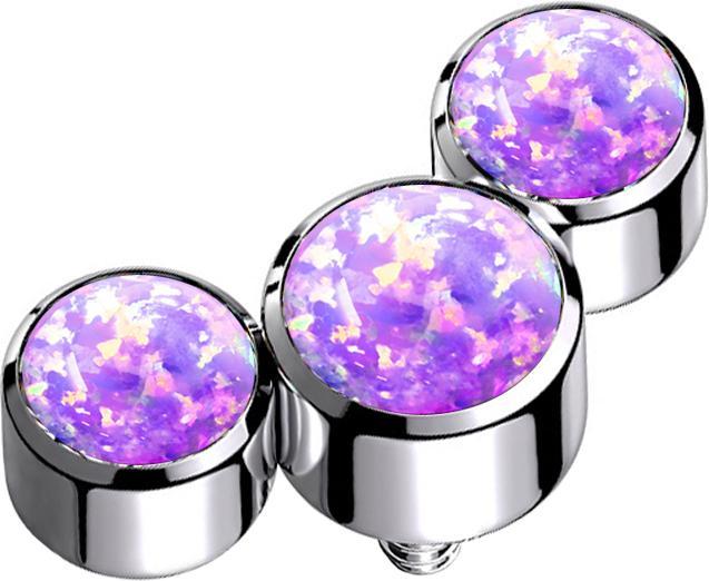 Star Piercing Dermal Anchor silber drei Opale violett (Titan G23, ohne Messing)