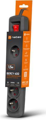Actual product image Genesis NATEC Surge protection Bercy 400 1.5m 5x French outlets juodas (5 x, CEE 7/5, 1.50 m)