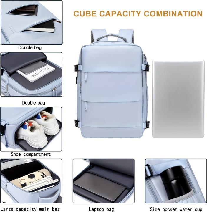 Image du produit PhoneLook Sac à dos de voyage pour avion avec compartiment ordinateur portable et chaussures et port USB clair