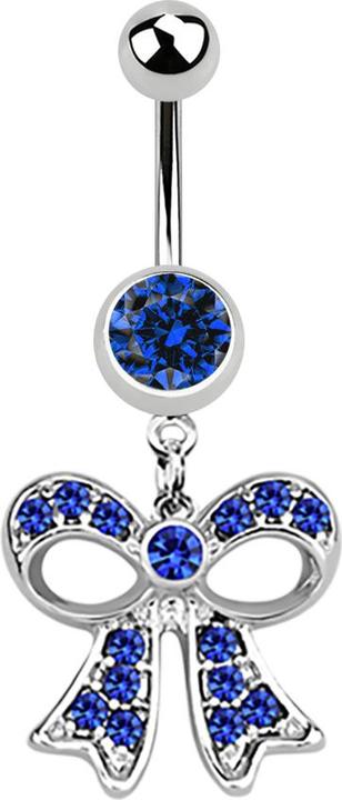 Star Piercing Banane silber mit Anhänger Masche dunkelblau (Chirurgenstahl 316L)