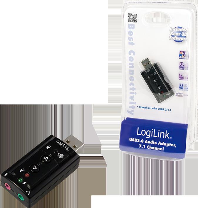 Actual product image LogiLink USB 2.0 sound card with Virtual 7.1 sound effect offers the possibility of loudspeakers (USB 2.0)