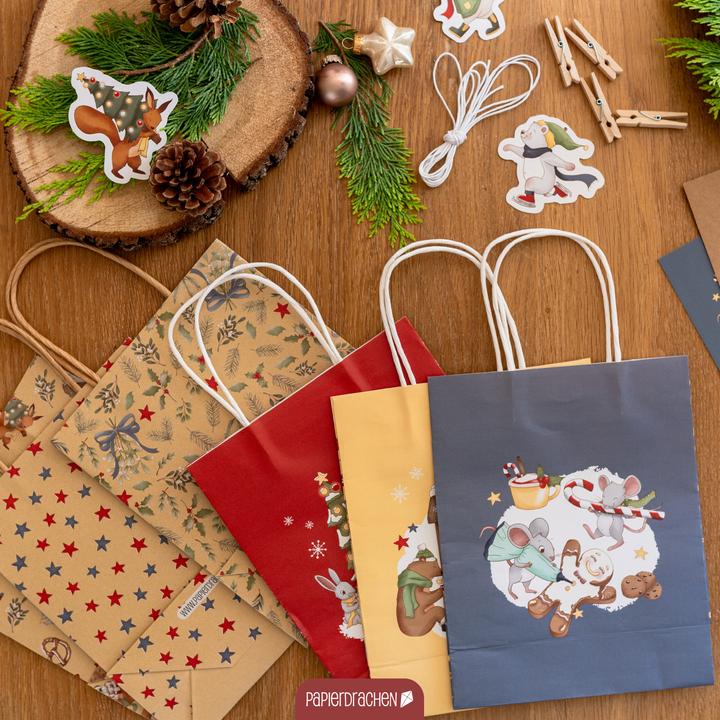 Image du produit Papierdrachen Set de cornets à anses dorés Animaux d'hiver (Pochette cadeau, 6 x)