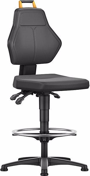 Actual product image eurokraft pro Industrial swivel chair, black, high chair with floor glides and foot ring, PU