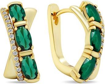 Brilio Silver - Distinctive gold-plated earrings with green zircons EA458YG