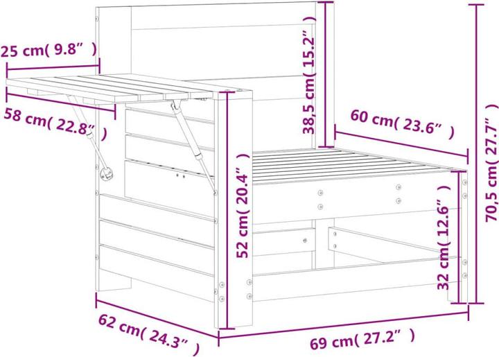 Produktbild VidaXL Gartensofa mit Armlehne und Beistelltisch