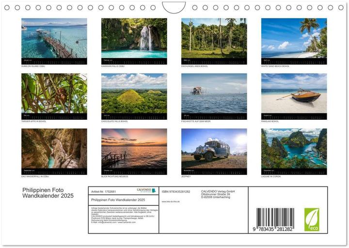 Image du produit Philippinen Foto Wandkalender 2025 (Wandkalender 2025 DIN A4 quer), Monatskalender (A4, Allemand)