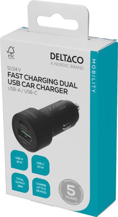 Actual product image Deltaco USBC-CAR122 mobile device charger Black Auto