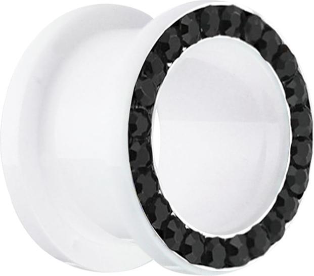Produktbild Star Piercing Flesh Tunnel weiss mit Kristall schwarz (ohne Messing, Acryl)