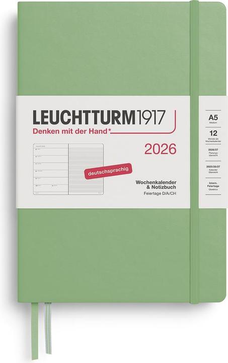 Wochenkalender & Notizbuch Medium A5 Salbei 2026 (15 x 21 cm, Deutsch)