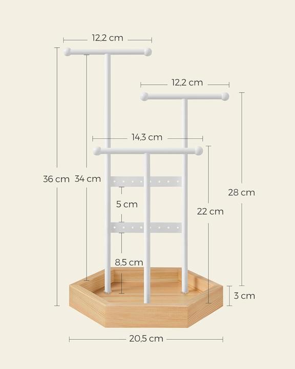 Produktbild Songmics Schmuckhalter 36 cm, Weiss-Natur