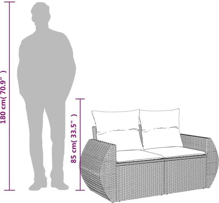 Produktbild VidaXL Gartensofa mit Kissen 2-Sitzer Outdoor Sofa Gartenstuhl Braun Poly Rattan
