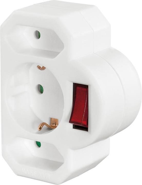 Produktbild Hama Steckdosenadapter 3-fach, 1x Schutzkontakt, 2x Euro, Schalter, Weiss (CEE 7/3, 3 x)