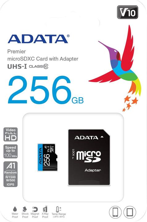Actual product image Adata Premier Flash memory card (microSDXC to SD adapter included) (256 GB, microSDXC, U1, UHS-I)