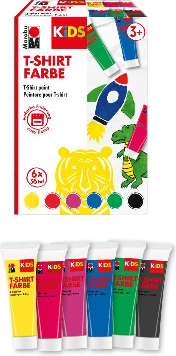 Marabu KiDS T-Shirt Colour 36ml 6SZ (Medium blue, Yellow, Green, Magenta, Cherry red, Black, 36 ml)