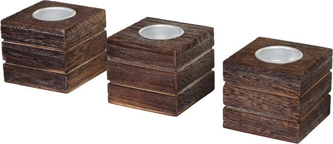 Swisshandel24 Set of 3 Tea Light Holders Leuca, Tea Light Stand, Shabby Look Vintage Brown