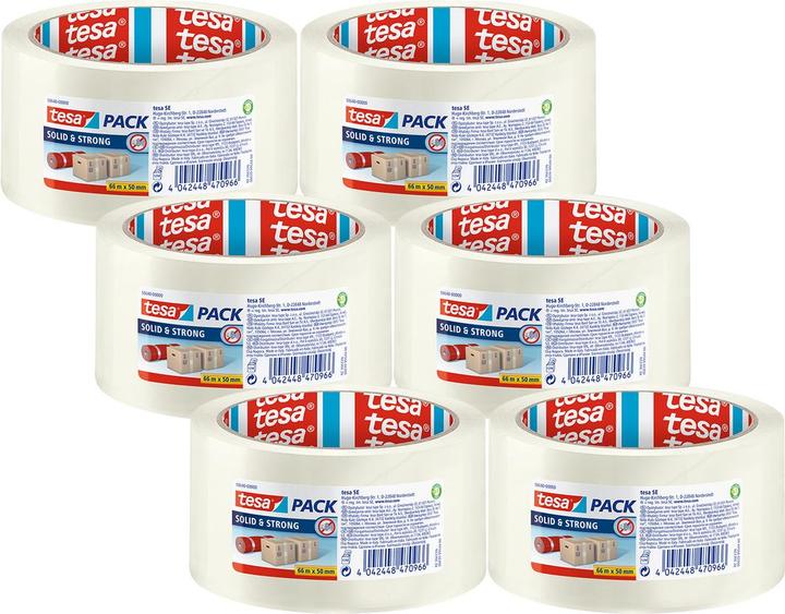 Produktbild tesa 6x tesapack SOLID & STRONG Packband, leise abrollbar (50 mm)