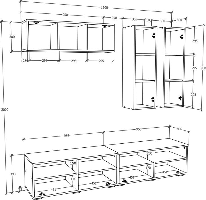Image du produit VCM TV Lowboard Armoire de télévision Meuble de rangement Salon Meuble annexe Arila XL (190 x 40 x 200 cm)