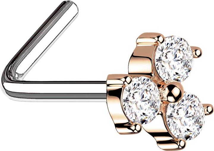 Star Piercing Nasenstecker gewinkelt rosegold dreiblatt Blume Kristall silber (Messing, Chirurgenstahl 316L)