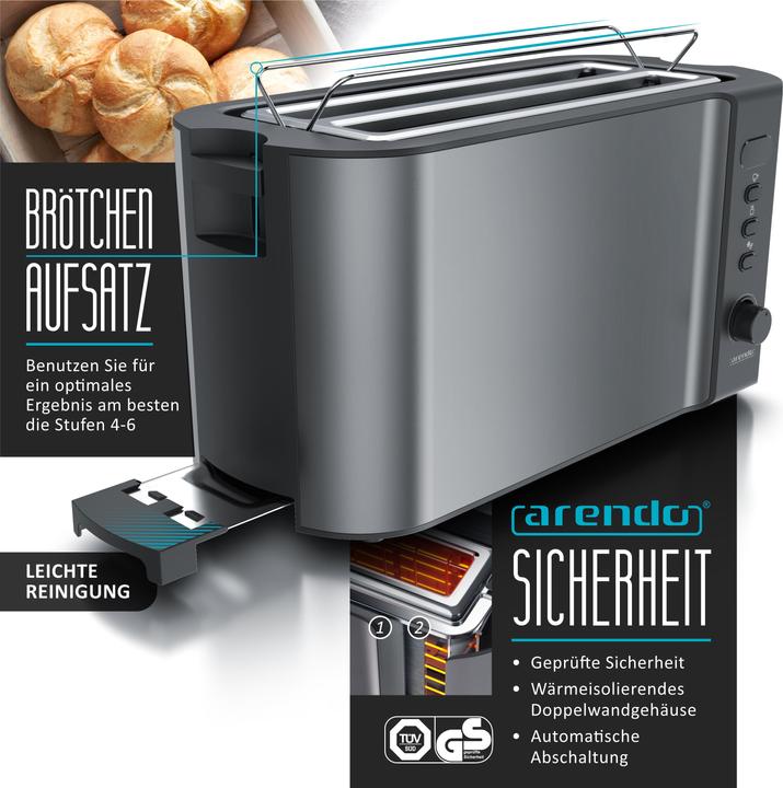 Produktbild Arendo Frühstücks Set, Wasserkocher 1,5l Temperaturwahl, 4 Scheiben Toaster & Eierkocher für 6 Eier, Grau