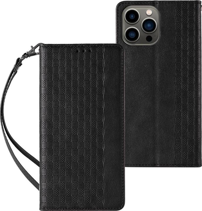 Produktbild Hurtel Magnet Strap Case für iPhone 12 Pro Max Tasche Wallet + Mini Lanyard Pendant Schwarz (Apple iPhone 12 Pro Max)
