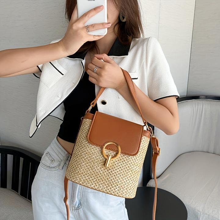 Actual product image Only-Bags.Store schicke Strandtasche aus gewebtem Stroh mit sicherem Verschluss - Alltagstasche, vielseitig