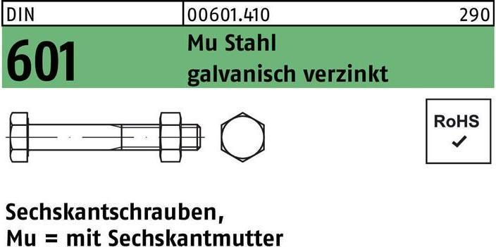 Produktbild Sechskantschraube DIN 601 m.Sechskantmutter M 36 x 110 Mu Stahl 4.6 galvanisch verzinkt (1 Schrauben pro Stück)