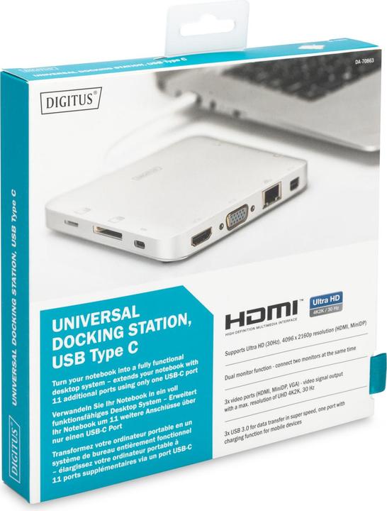 Produktbild Digitus Universal Dockingstation USB 3.1 Typ C MicroSD SD (USB-C, 11 Ports)