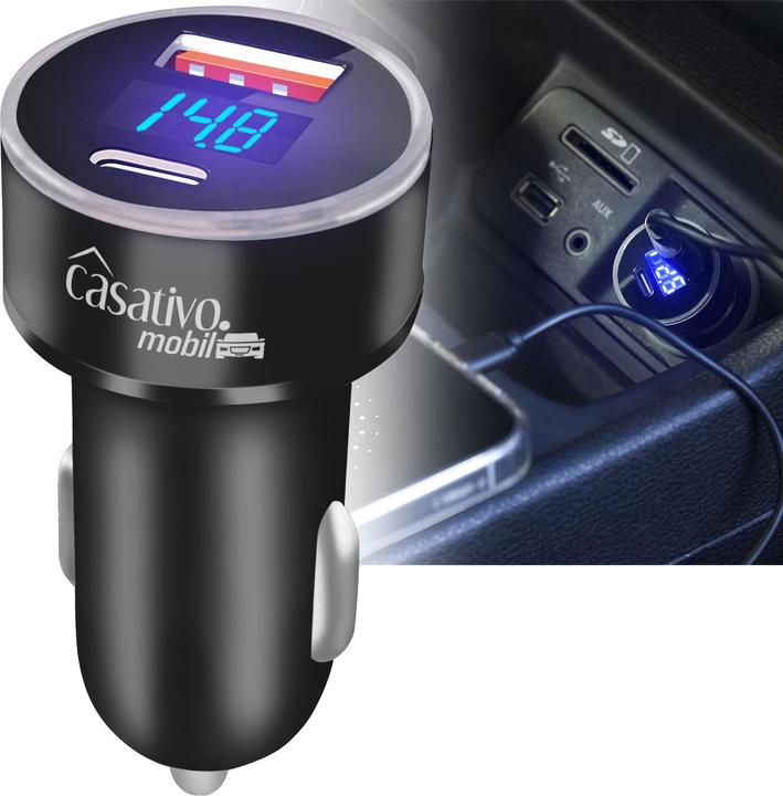 Produktbild Casativo Kfz-USB-Ladegerät, Digitale Spannungsanzeige, USB-C PD/QC & USB-A, 38 W