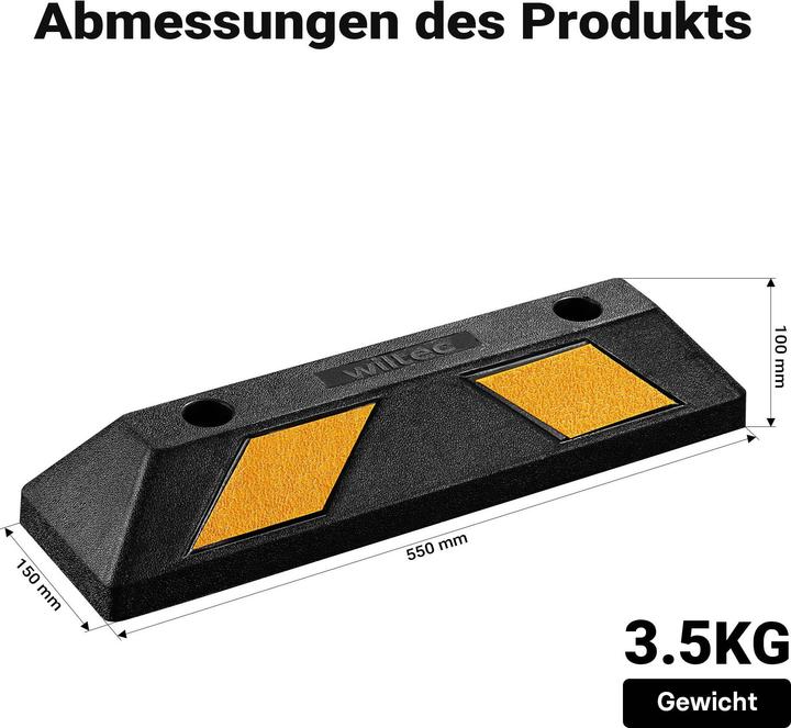 Produktbild Wiltec Radstopper 55x15x10cm 2x Einparkhilfe Gummi Anfahrschutz Parkhilfe Garage