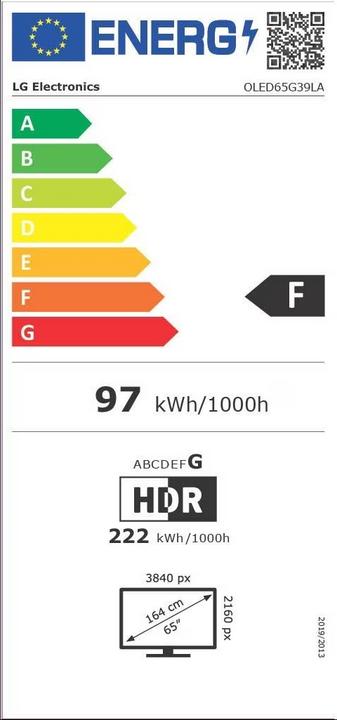 Energy Label LG OLED65G39LA (65", G3, OLED, 4K, 2023)