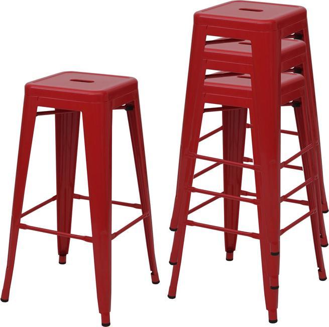 Image du produit Swisshandel24 4x tabouret de bar, chaise de bar tabouret de comptoir, métal design industriel empilable rouge