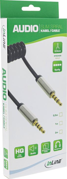 Produktbild InLine Slim Audio Spiralkabel Klinke 3 (1 m, 3.5mm Klinke (AUX))