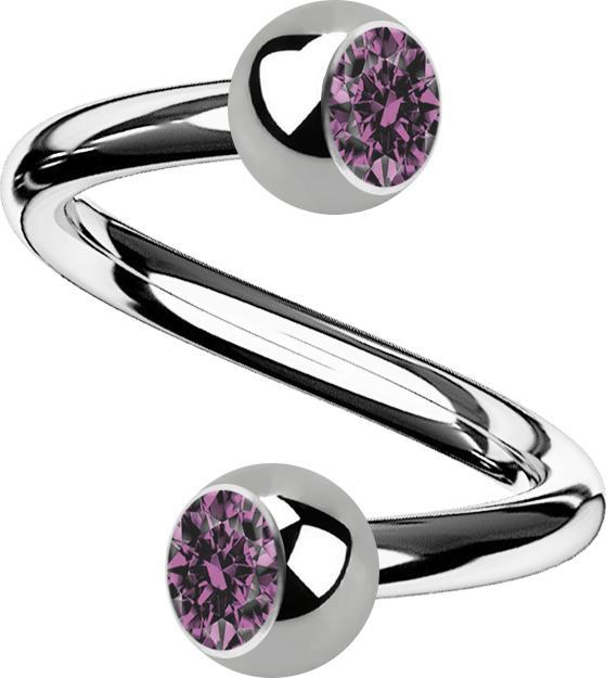 Actual product image Star Piercing Micro Spirale silber mit zwei Kugeln Kristall hellviolett (without brass, Titanium G23)