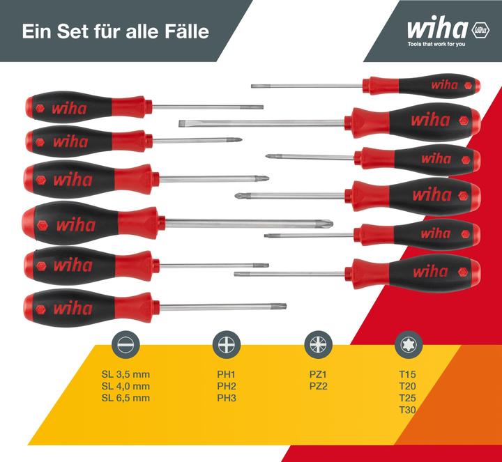 Image du produit Wiha Jeu de tournevis d'atelier (Vis fendues, Torx (TX), Cruciforme PZ, Recouvrement cruciforme Phillipps (PH))