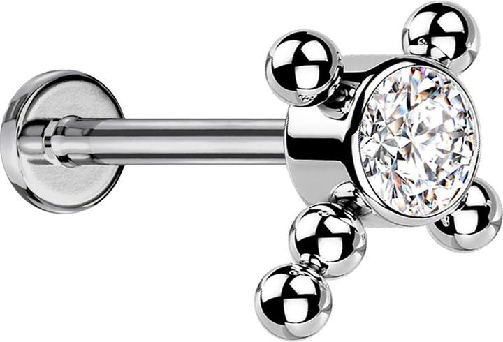 Star Piercing Micro Threadless Labret silber Kreuz Kugeln Kristall silber (Titan G23, ohne Messing)
