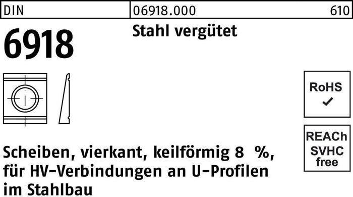 Produktbild Peiner Unterlegscheibe DIN 6918 ÜH vierkant keilförmig 13 Stahl C45