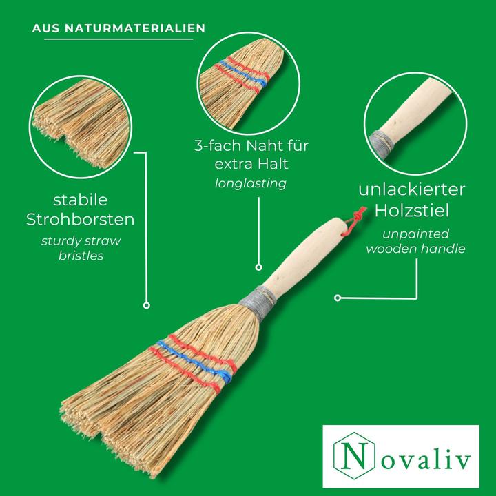 Image du produit Novatool 4X Kleiner Besen Reisigbesen mit Stiel kurz 28cm Strohbesen Kinder Hexenbesen klein Garden (1 pcs)