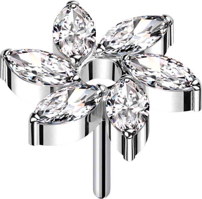 Star Piercing Threadless Wirbel Blume silber Kristalle silber (ohne Messing, Titan G23)