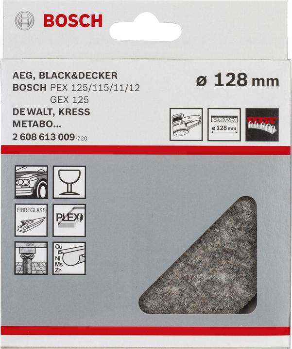 Actual product image Bosch Professional Zubehör Polishing felt for random orbital sanders, soft, Velcro, 128 mm, pack of 1 (Soft)