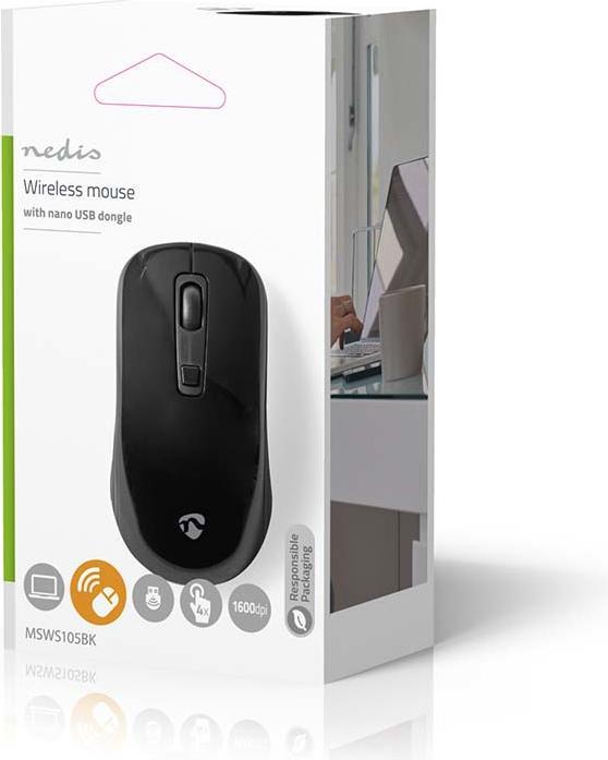 Actual product image Nedis Mouse Wireless 800 / 1200 / 1600 DPI Adjustable DPI Number of buttons: 4 Ambidextrous (Wireless)