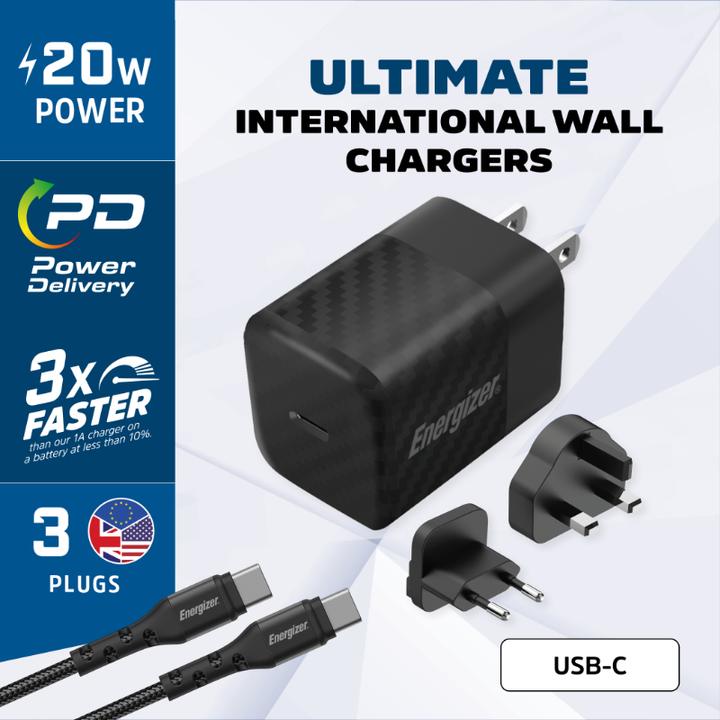 Produktbild Energizer Power-Delivery Ladegerät – 20 W – EU/UK/US, inkl. USB-C Kabel (20 W)