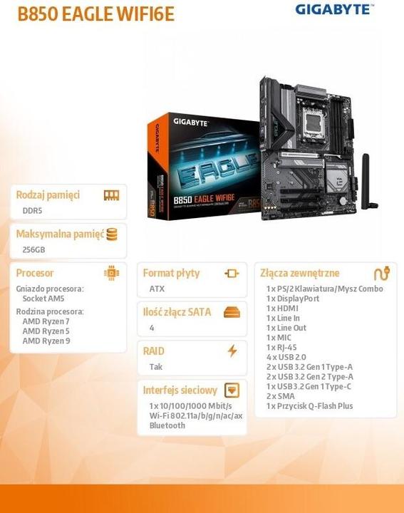Produktbild Gigabyte B850 Eagle WIFI6E (AM5, AMD B850, ATX)