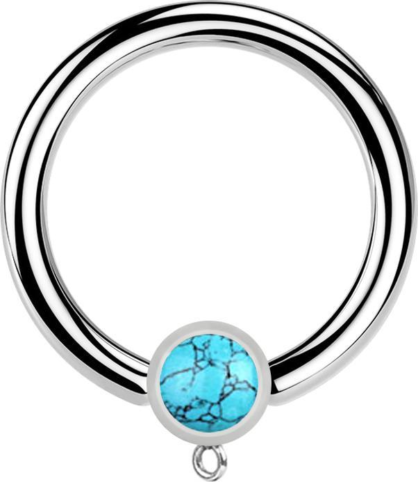Star Piercing Micro Closure Ring silber mit Zylinder Türkis Stein Ring für Anhänger (ohne Messing, Mineralisch, Chirurgenstahl 316L)