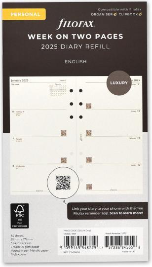 Produktbild Filofax Einlage Personal Kalendarium 7 Tage auf 2 Seiten englisch (Englisch)