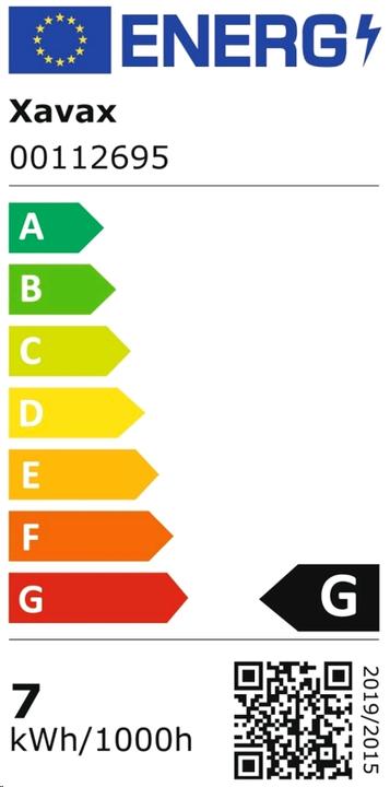 Energie-Label Xavax LED-Einbaustrahler, 3er-Set, 7W, 450lm, Lichtfarbe: Warmweiss, Fassung: Weiss (470 lm)