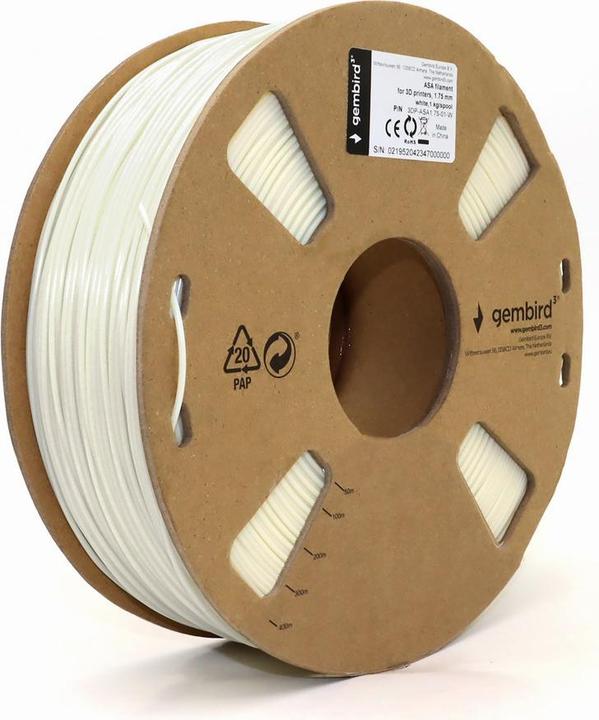 Image du produit Gembird Imprimante 3D PETG Filament plastique 1.75 mm noir (ASA, 1.75 mm, 1000 g, Blanc)