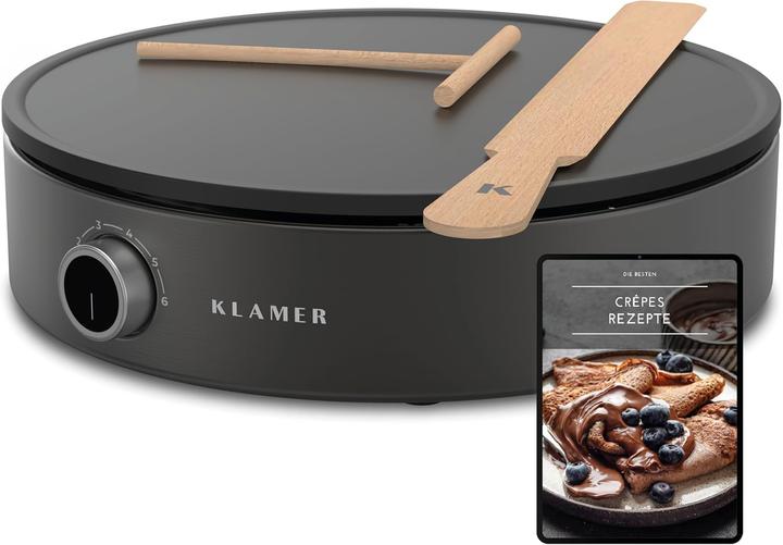 Produktbild KLAMER Crepes Maker, Grosse Backfläche mit 33cm Ø antihaftbeschichtete Platte, 1500W